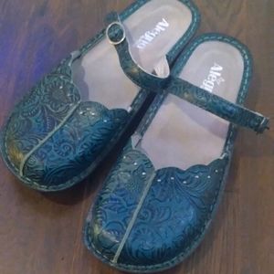 Alegria Tuscany teal slip on clog sandals